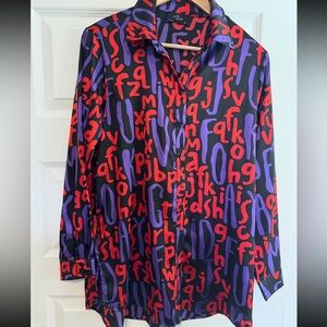 Bold Graphic Letter Button-Up Shirt